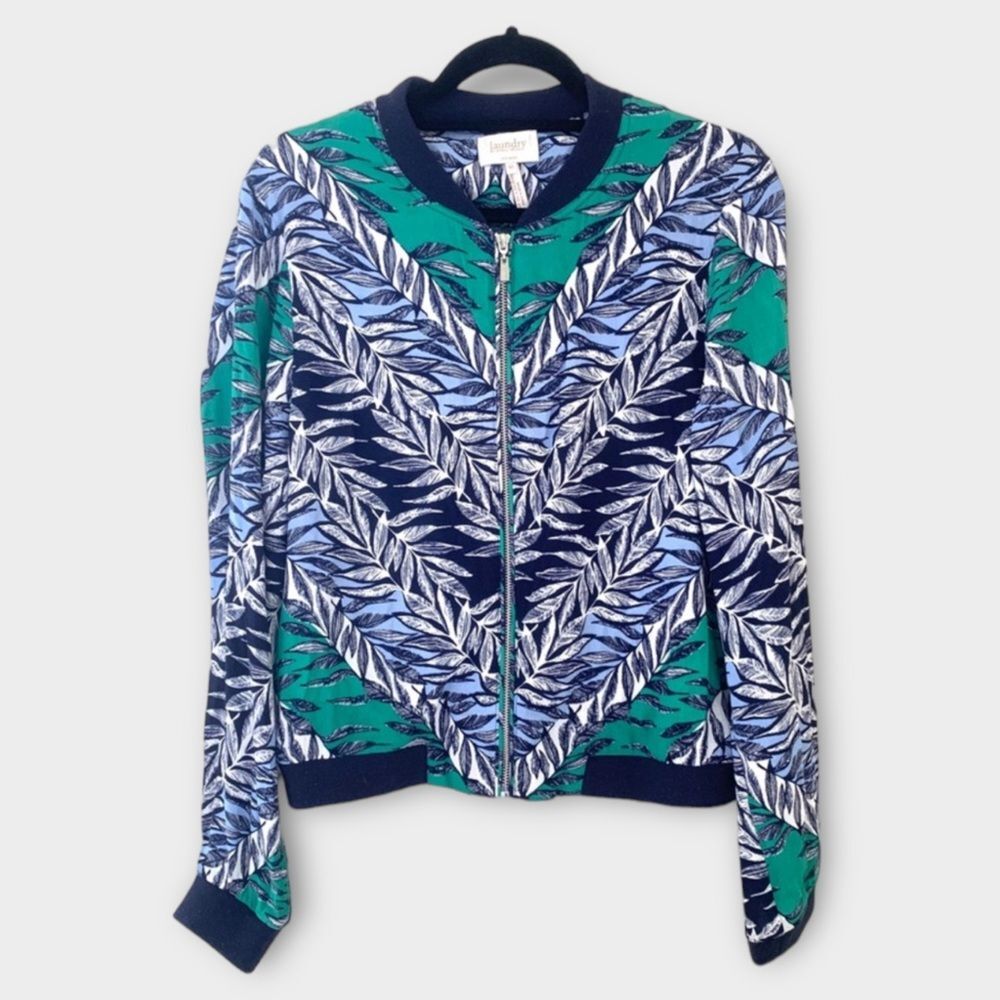 Laundry by Shelli Segal Tropical Print Lightweight Zip-Up Jacket Sz 10
